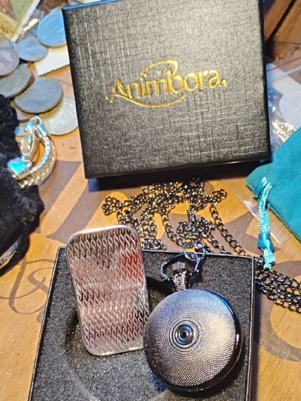 Black Pocket Watch Necklace - United Veteran Design& Silver Billion Bar